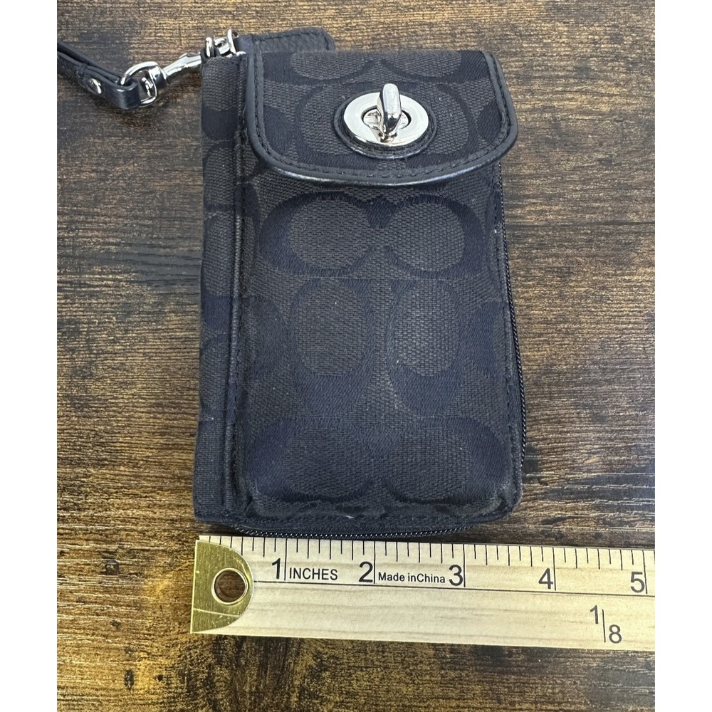 Coach Signature Logo Canvas Jacquard Wristlet Phone Wallet Turnlock Black Y2K - Picture 5 of 12